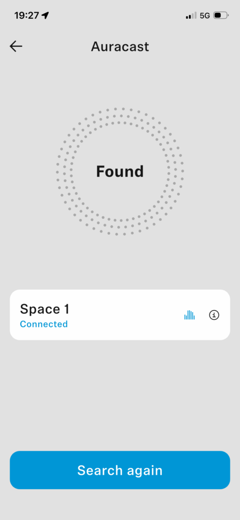 Third party device connected to an Auri Auracast stream.