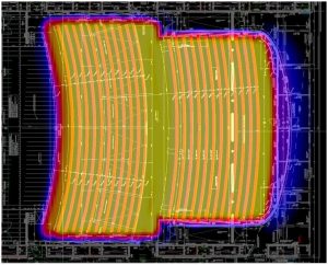 Hall Z Hearing Loop Coverage Plot, with low spill design towards the front stage area.